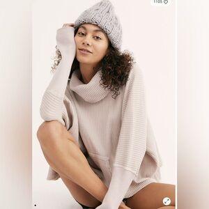 Rare Free People FP One Carter Thermal Waffle Knit Turtleneck Sweater Cream S